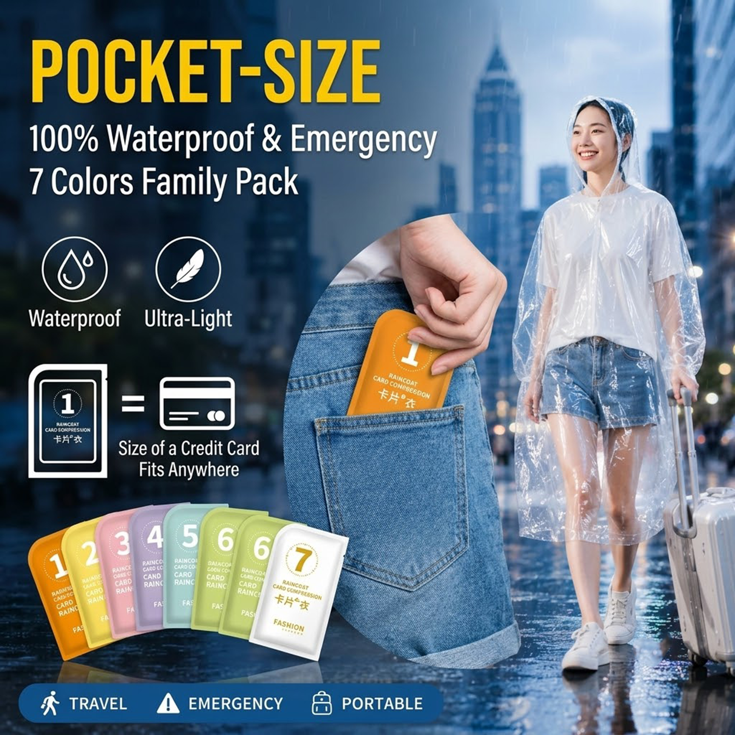 Unisex Portable Card Disposabl - Emergency Poncho Rain บทวิจารณ์และราคา