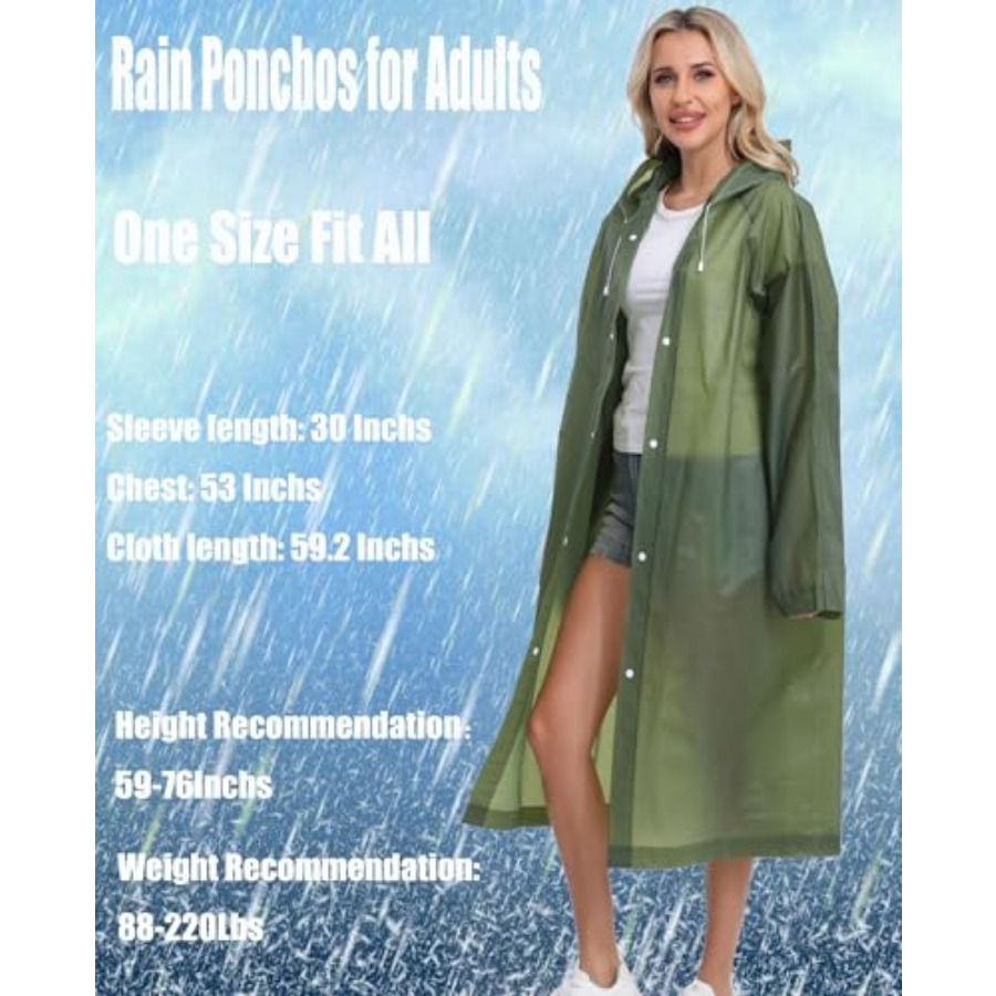 2-Pack Reusable Rain Ponchos f - Emergency Poncho Rain บทวิจารณ์และราคา